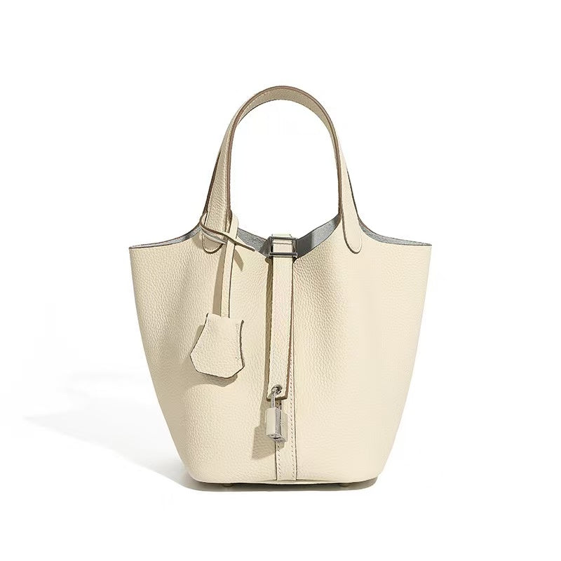 Lightweight Leather Bucket Tote with Pouch