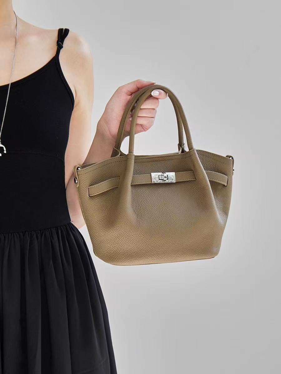 Leather Basket Bag with Magnetic Closure