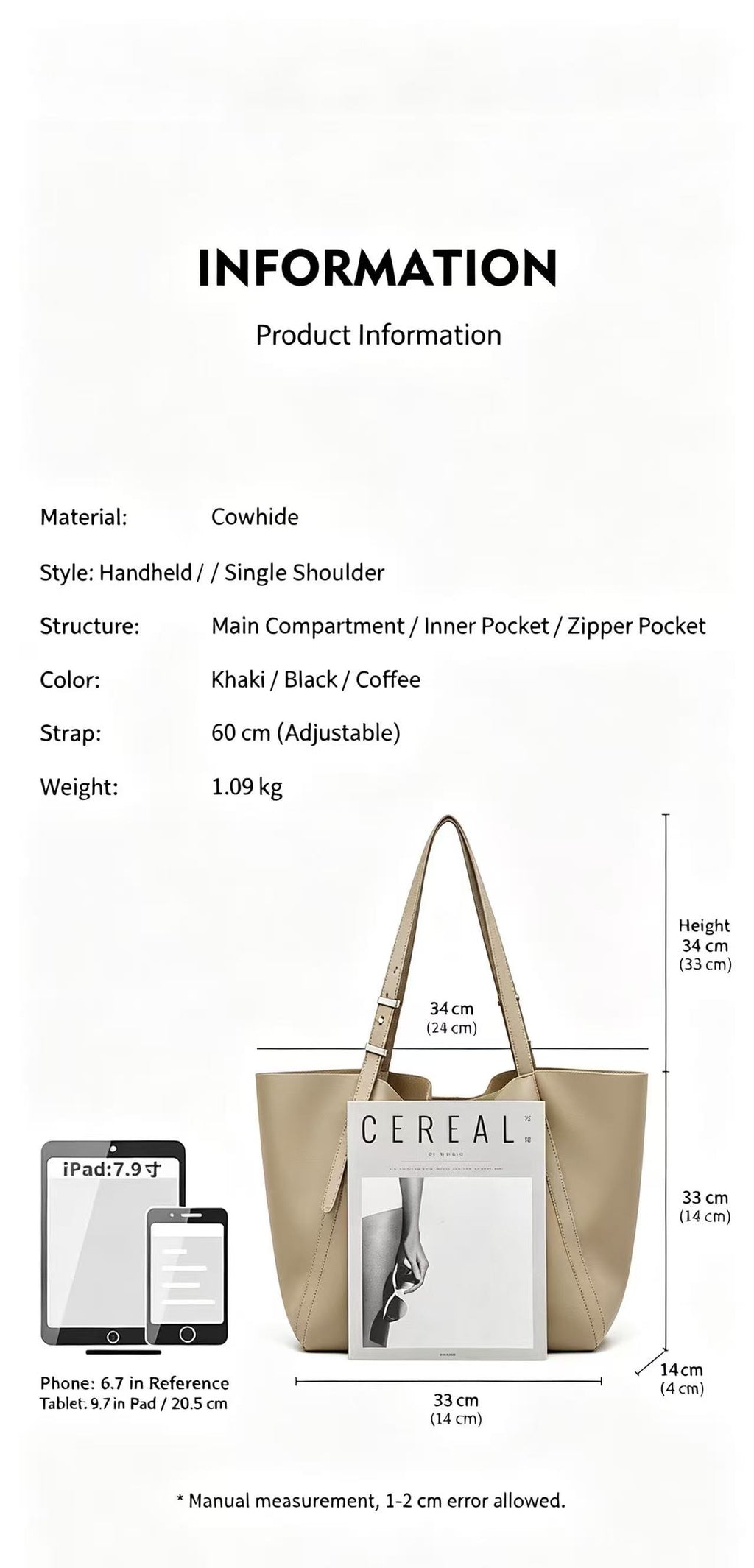 Oversized Leather Tote with Removable Pouch