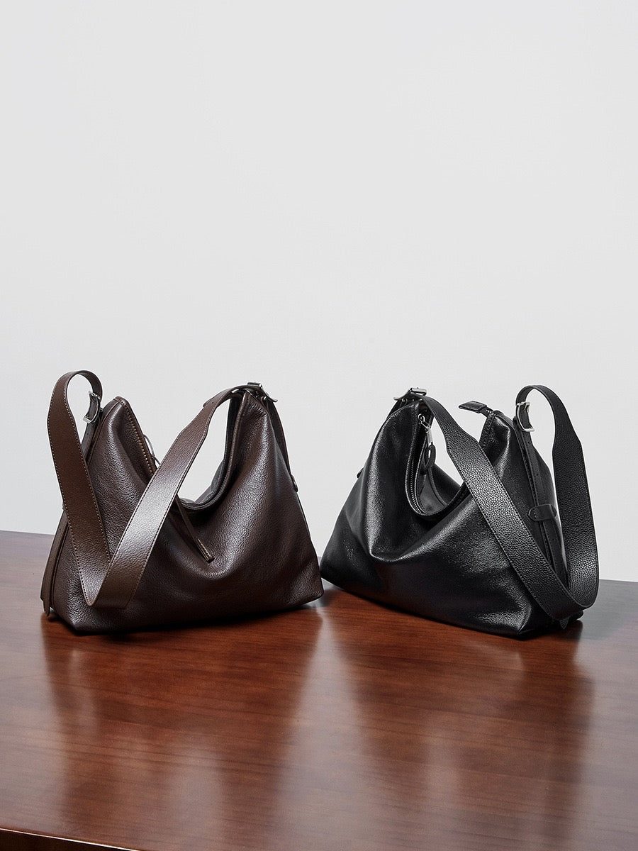 Slim-Strap Leather Hobo Bag