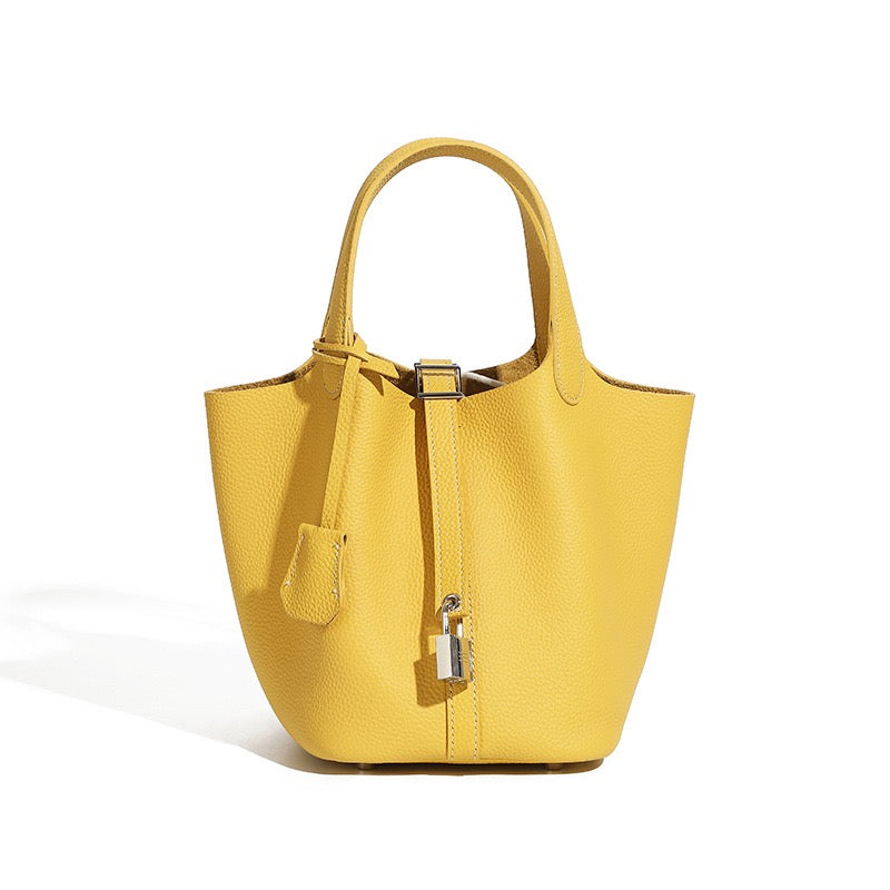 Lightweight Leather Bucket Tote with Pouch