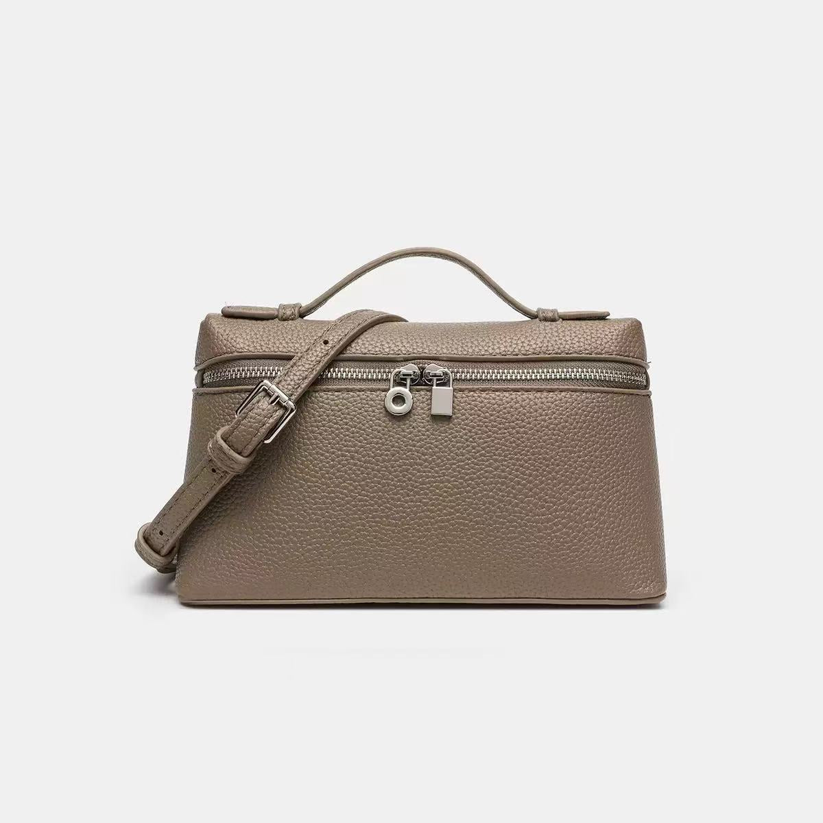 Lightweight Leather Double-Zip Crossbody Bag