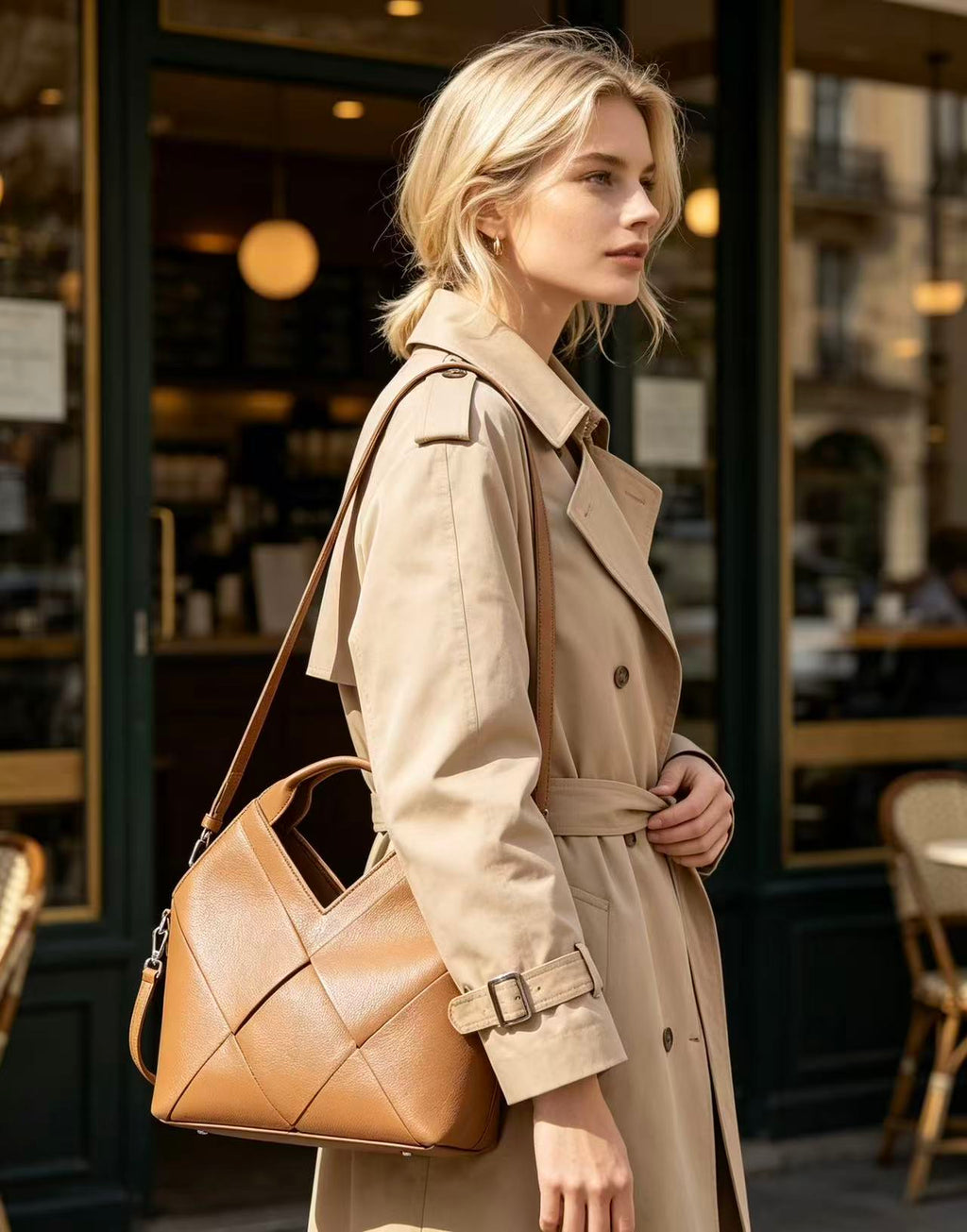 Triangle Design Handwoven Leather Bag | Soft Cowhide Shoulder Crossbody Purse for Women | Louis Bags