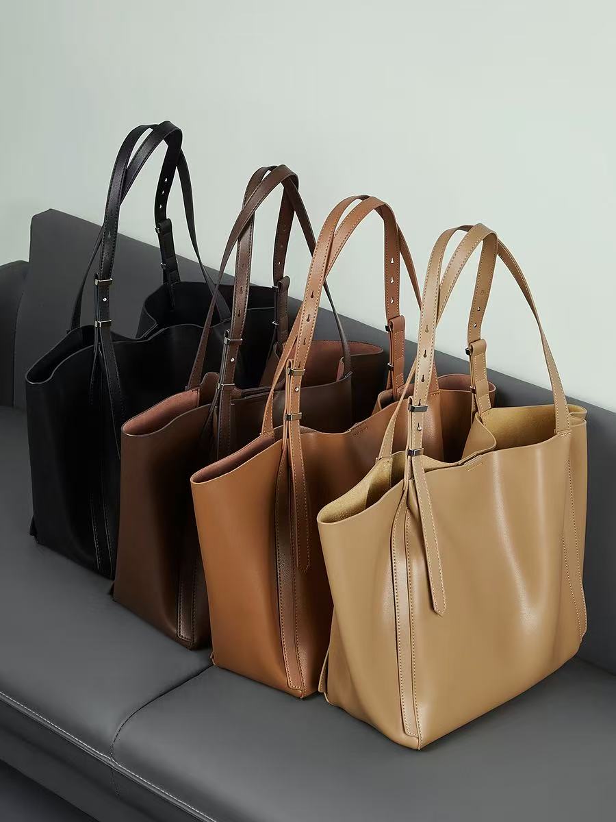 Oversized Leather Tote with Removable Pouch