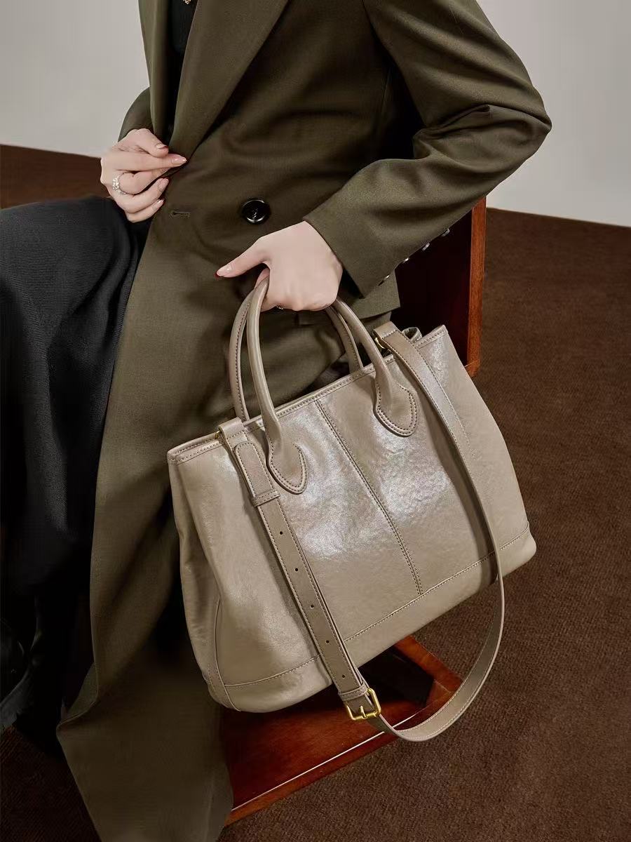 Large Leather Tote with Adjustable Strap