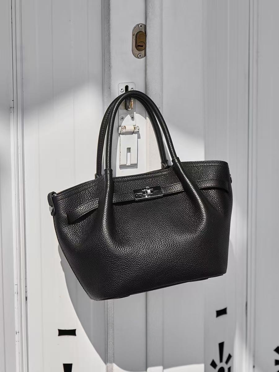 Leather Basket Bag with Magnetic Closure
