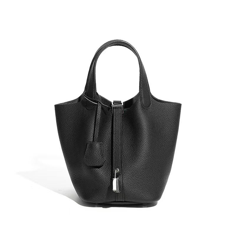 Lightweight Leather Bucket Tote with Pouch