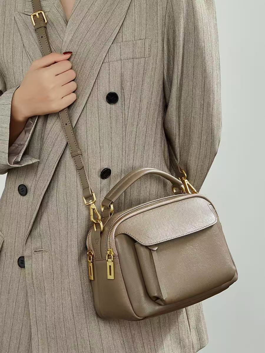 Leather Handbag with Detachable Shoulder Strap