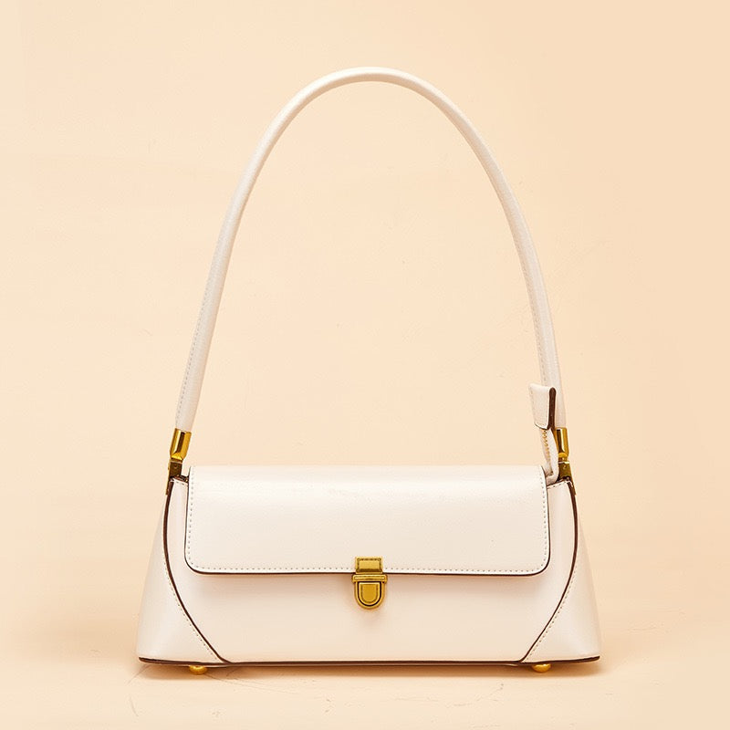 Turn-Lock Leather Shoulder Bag