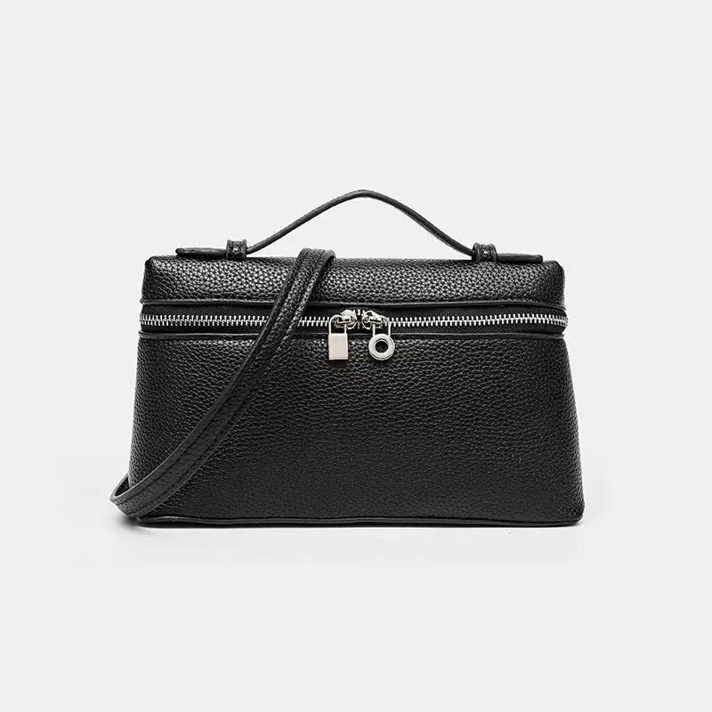 Lightweight Leather Double-Zip Crossbody Bag