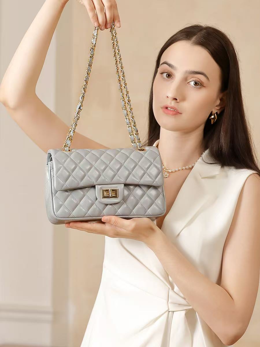 Quilted Leather Double-Flap Chain Bag