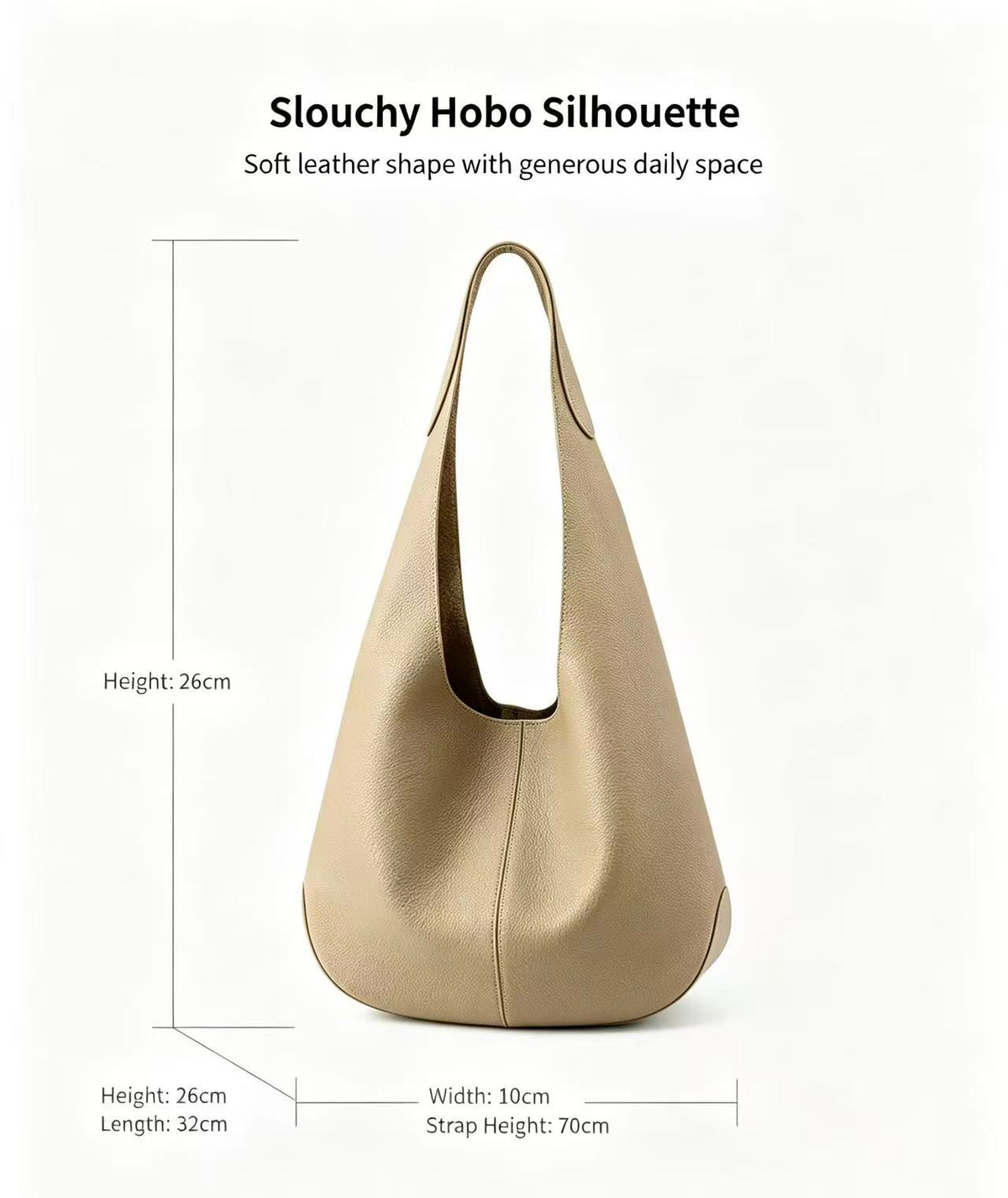 Soft Leather Hobo Shoulder Bag
