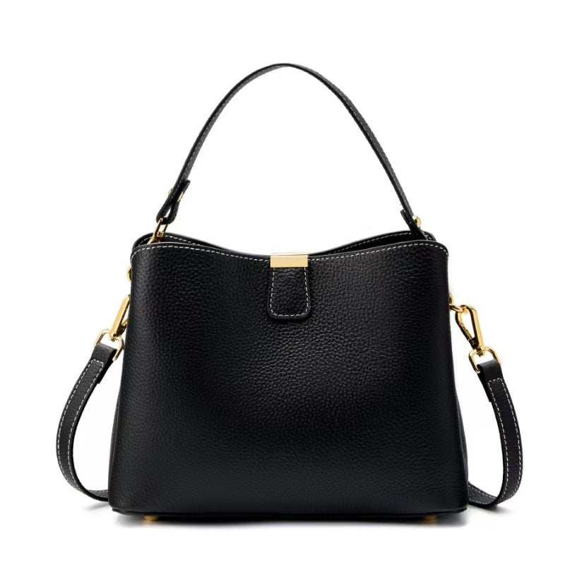 Compact Leather Bucket Shoulder Bag