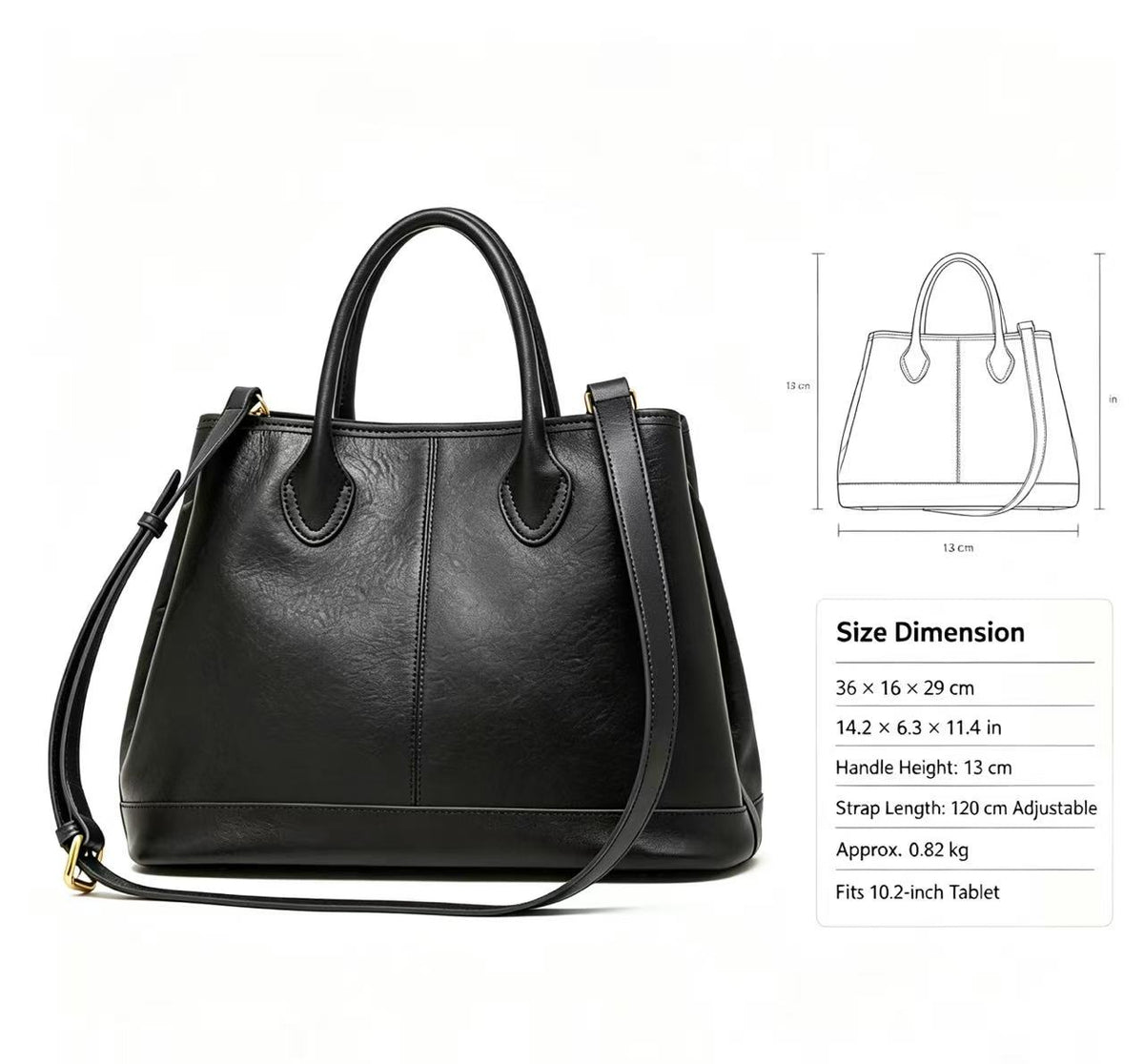 Large Leather Tote with Adjustable Strap