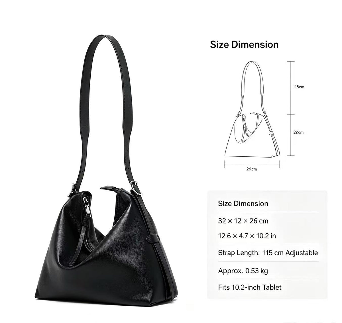 Slim-Strap Leather Hobo Bag
