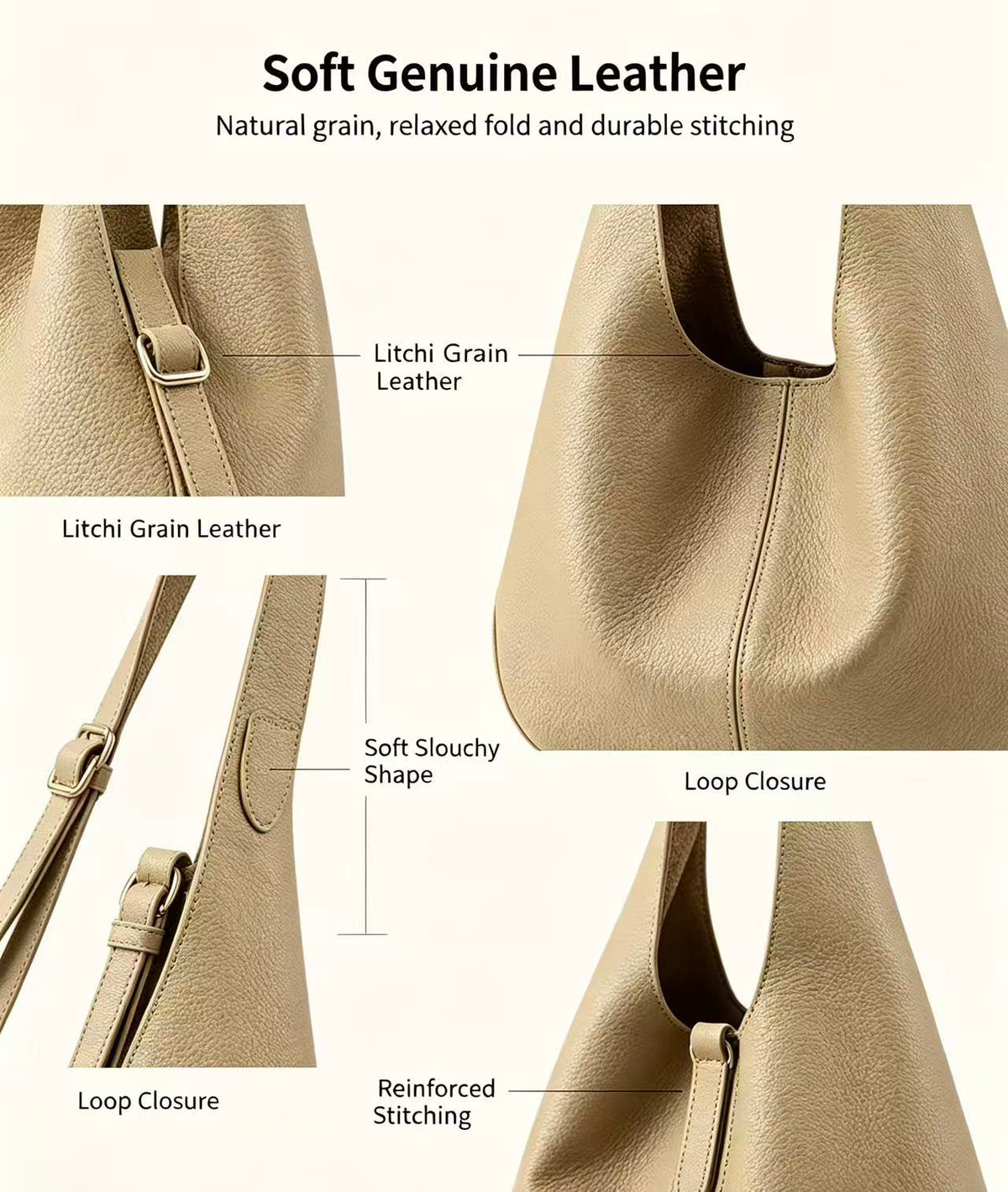 Soft Leather Hobo Shoulder Bag