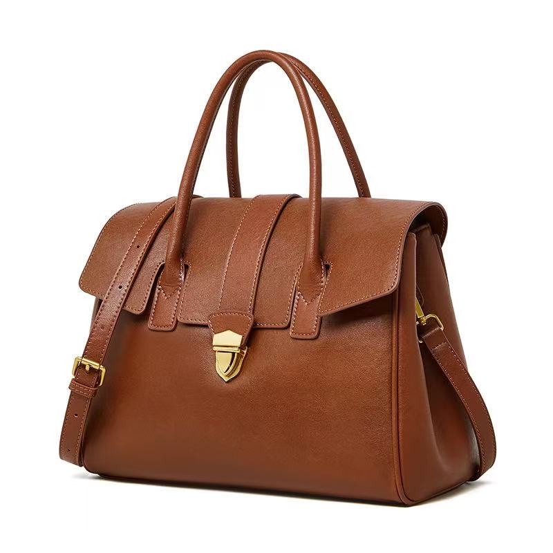 Leather Work Handbag with Two Compartments