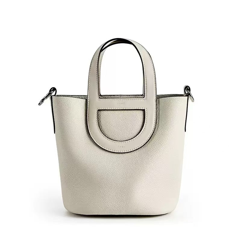 Leather Drawstring Bucket Handbag