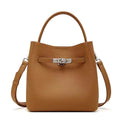 Turn-Lock Leather Bucket Handbag
