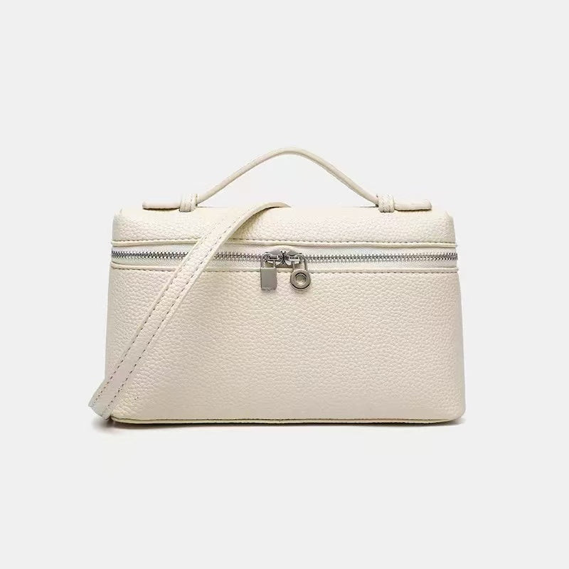 Lightweight Leather Double-Zip Crossbody Bag