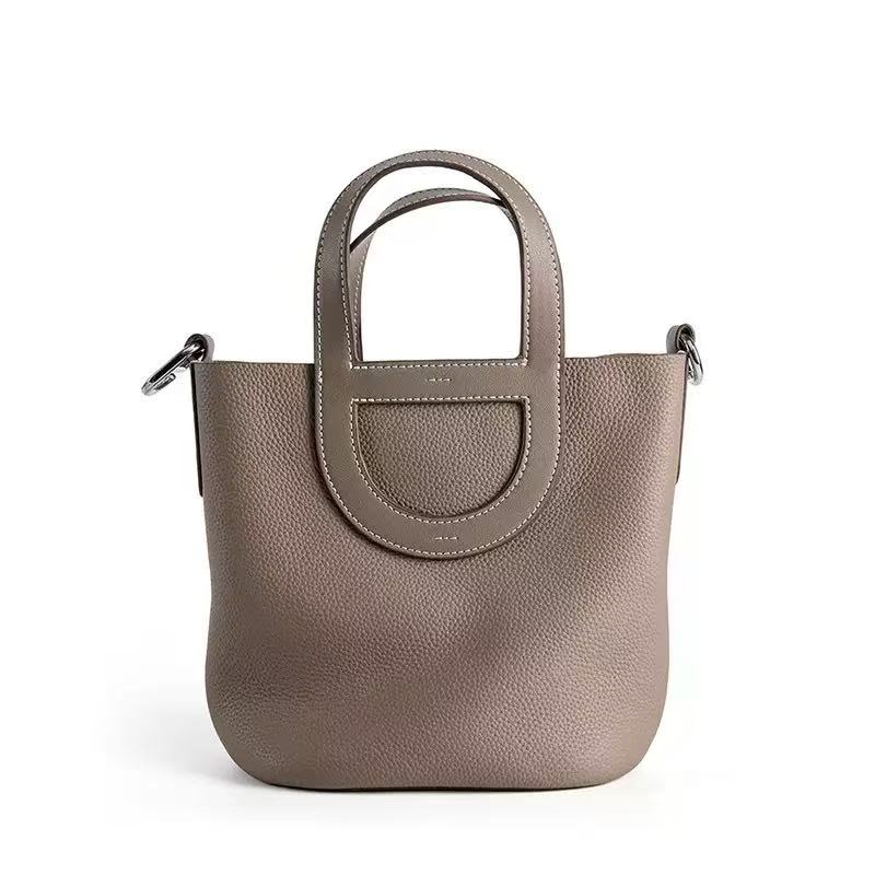 Leather Drawstring Bucket Handbag