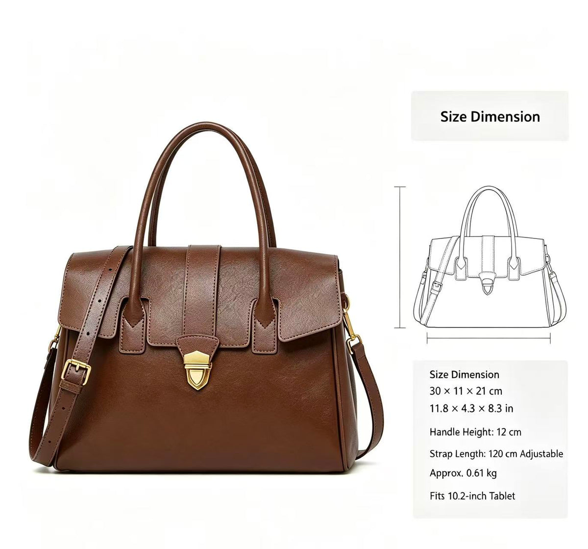 Leather Work Handbag with Two Compartments