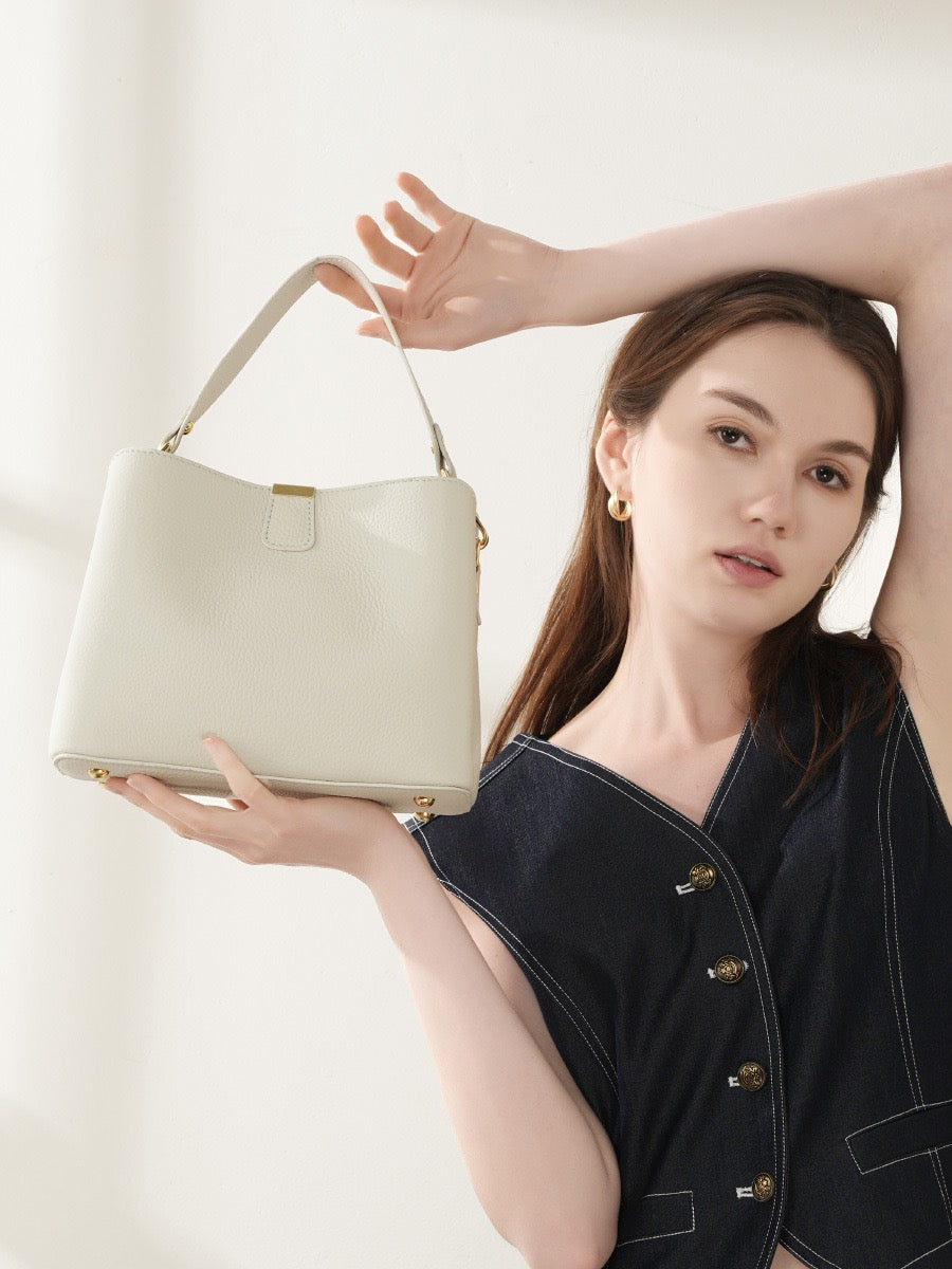 Compact Leather Bucket Shoulder Bag