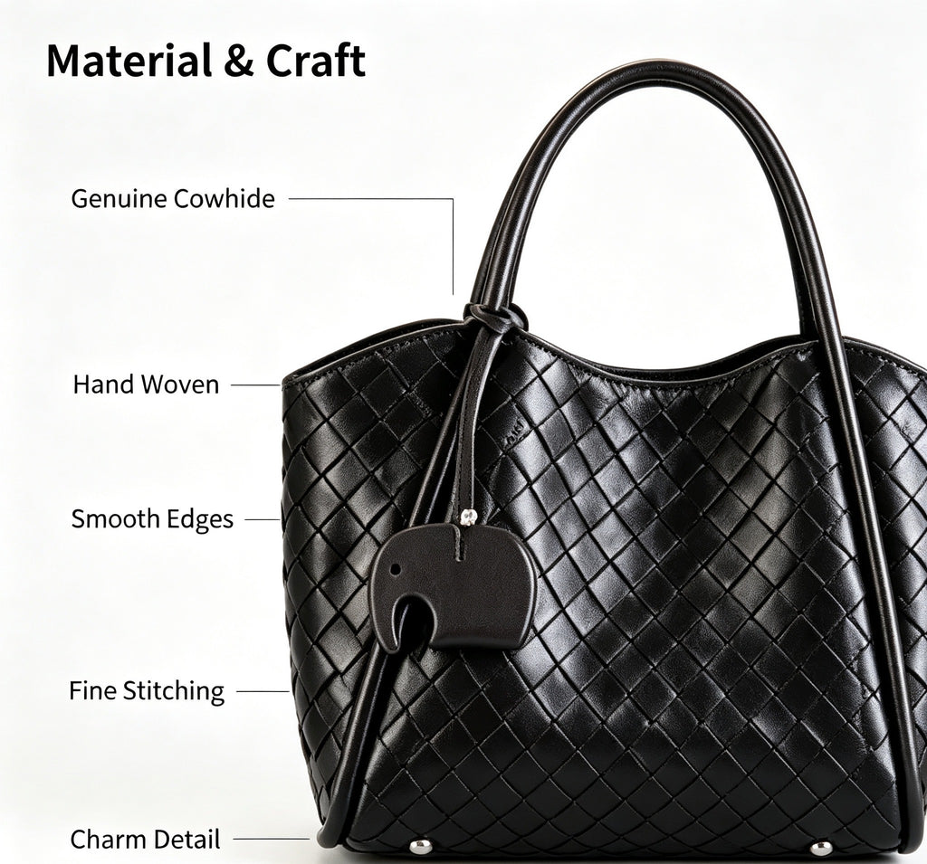 Woven Leather Tote with Detachable Strap