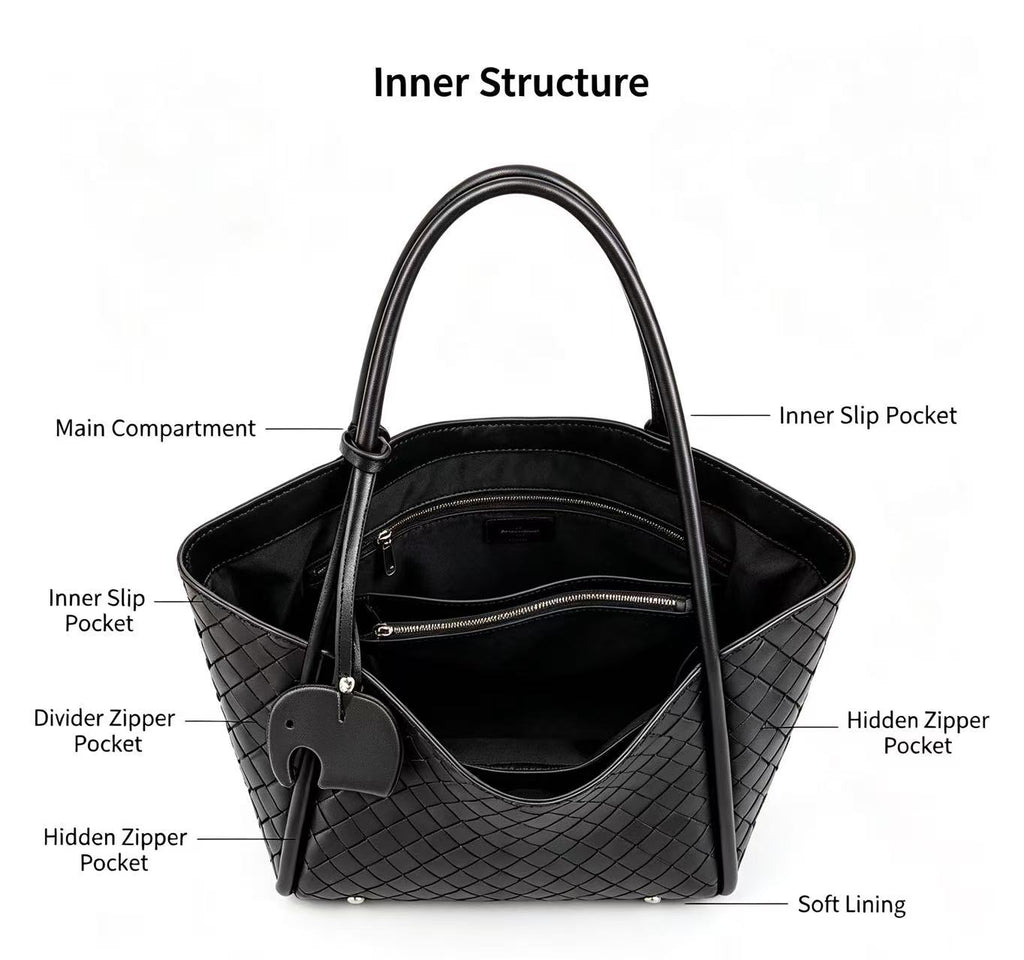 Woven Leather Tote with Detachable Strap