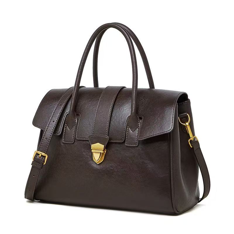 Leather Work Handbag with Two Compartments