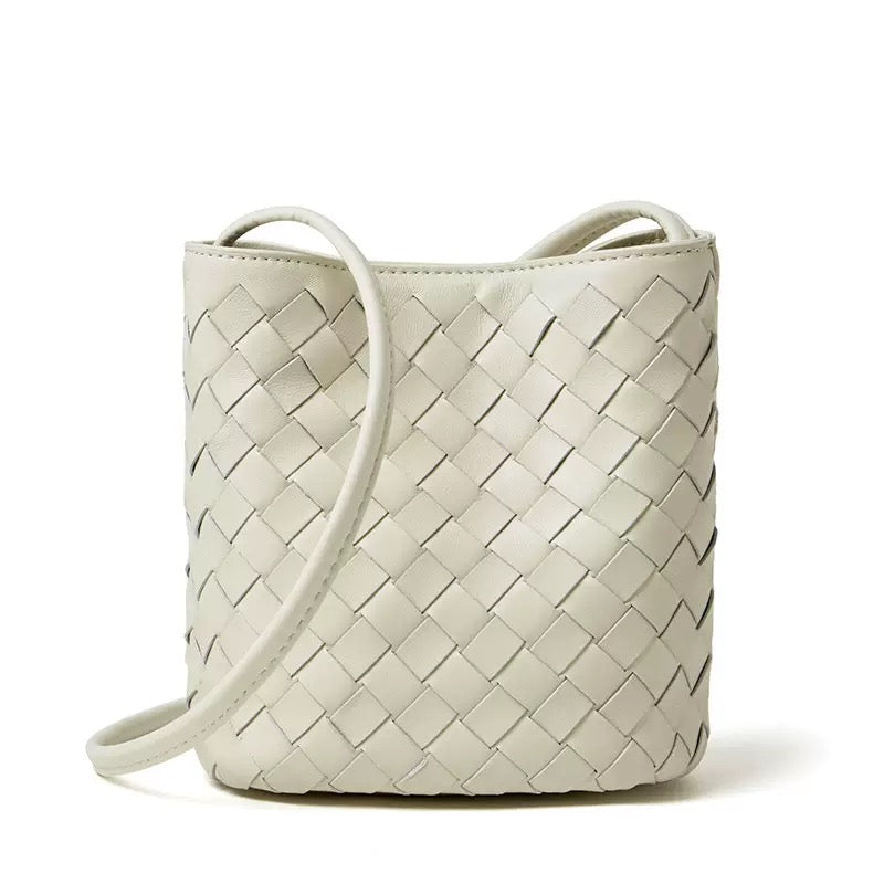 Woven Sheepskin Leather Mini Bucket Bag