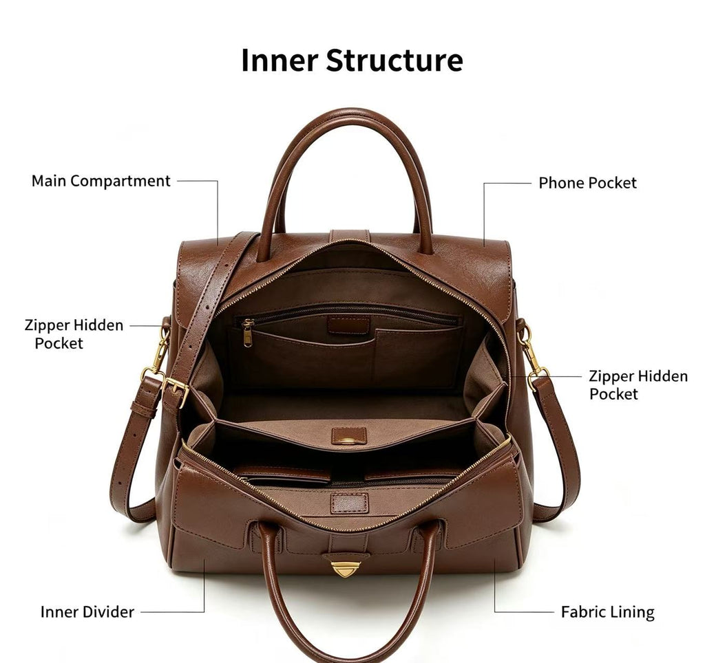 Leather Work Handbag with Two Compartments