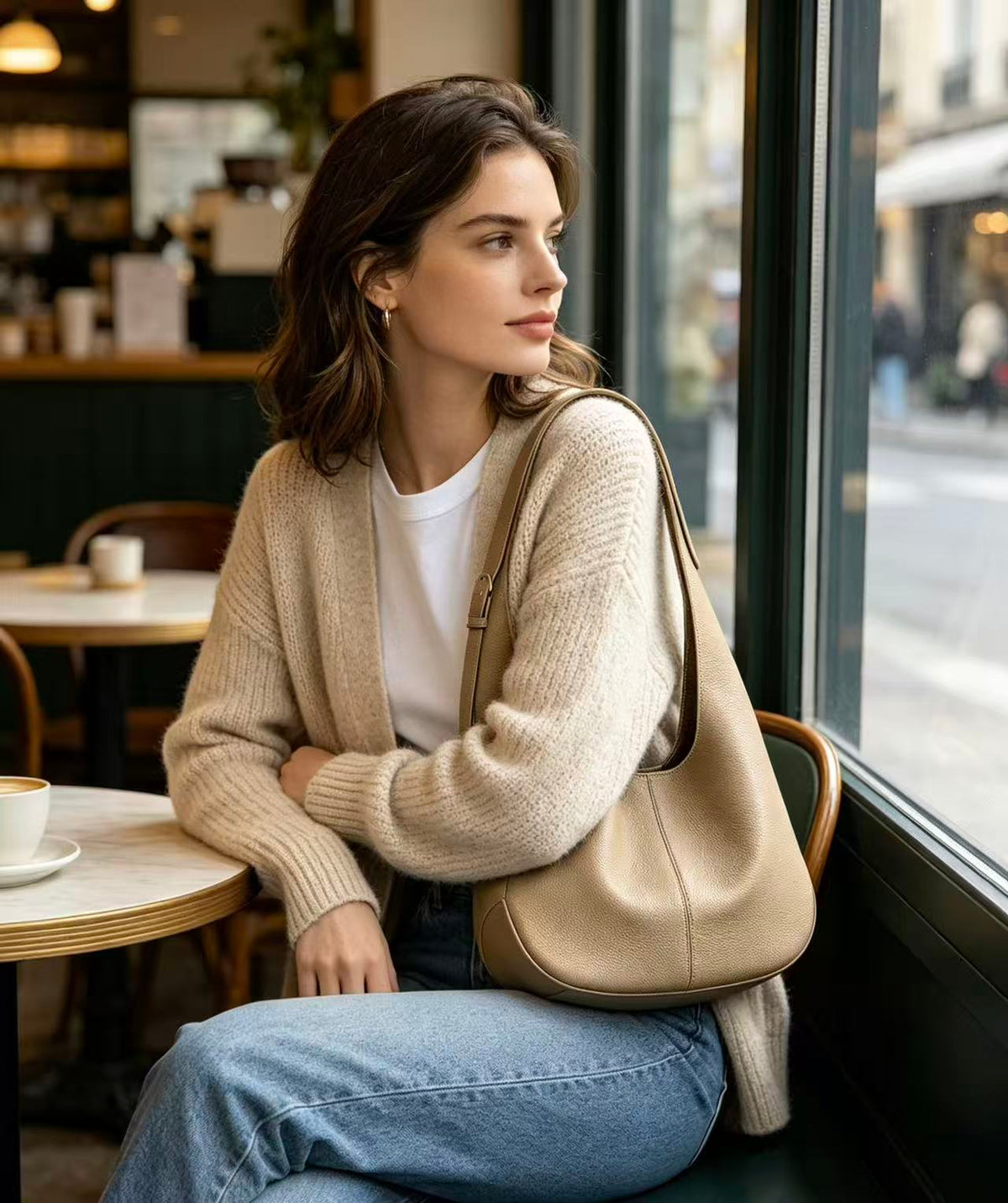 Soft Leather Hobo Shoulder Bag