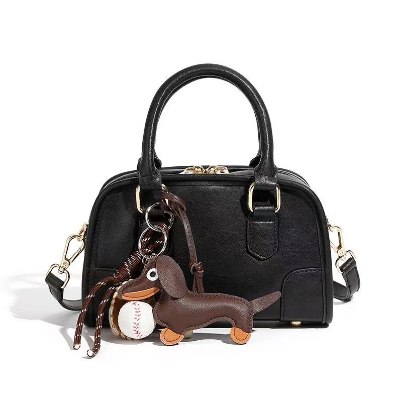 Mini Leather Bowling Bag with Dog Charm