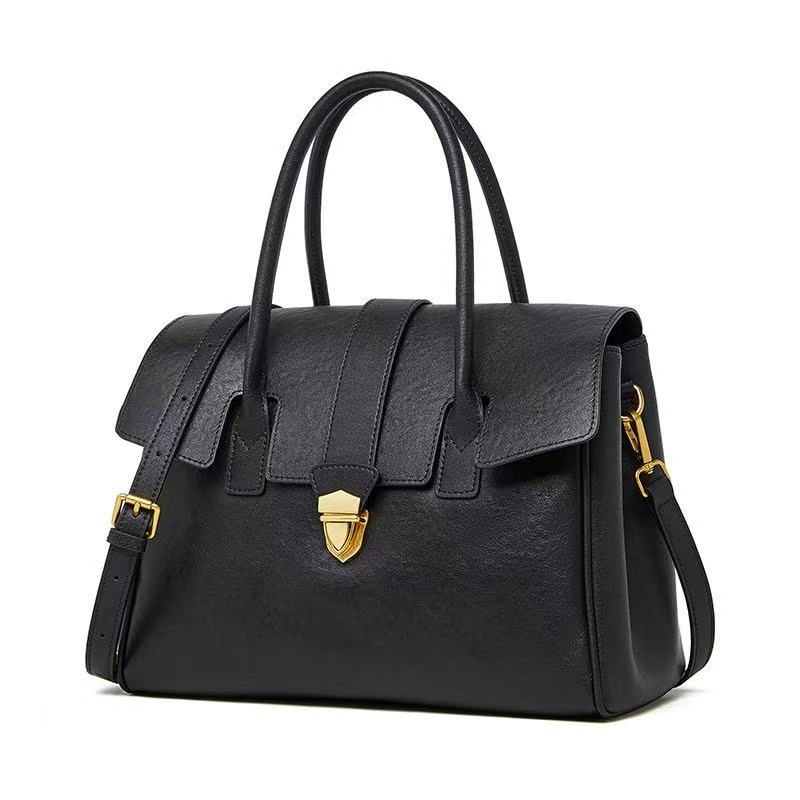 Leather Work Handbag with Two Compartments