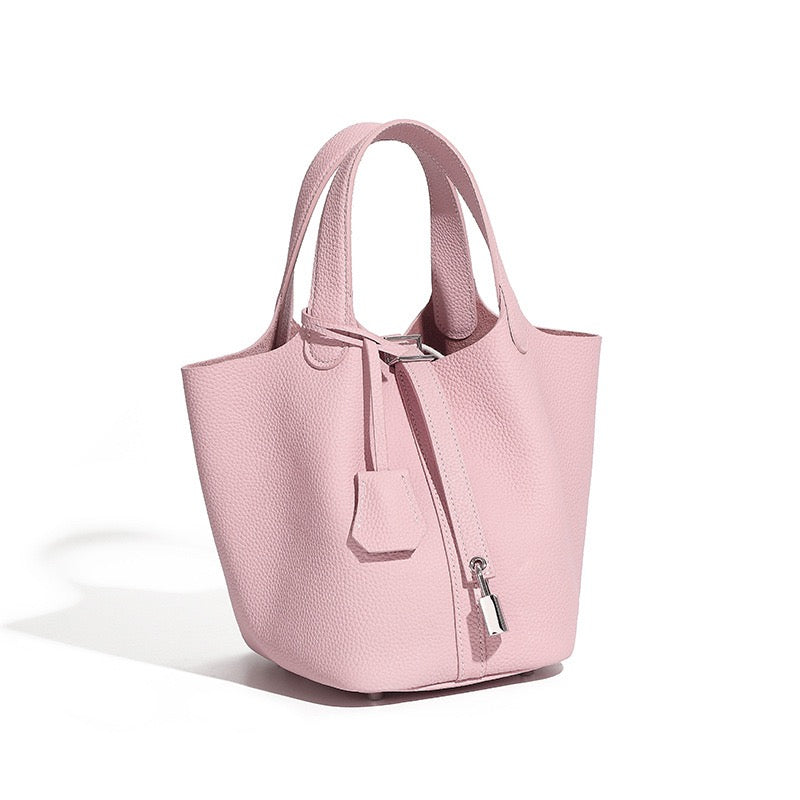Lightweight Leather Bucket Tote with Pouch