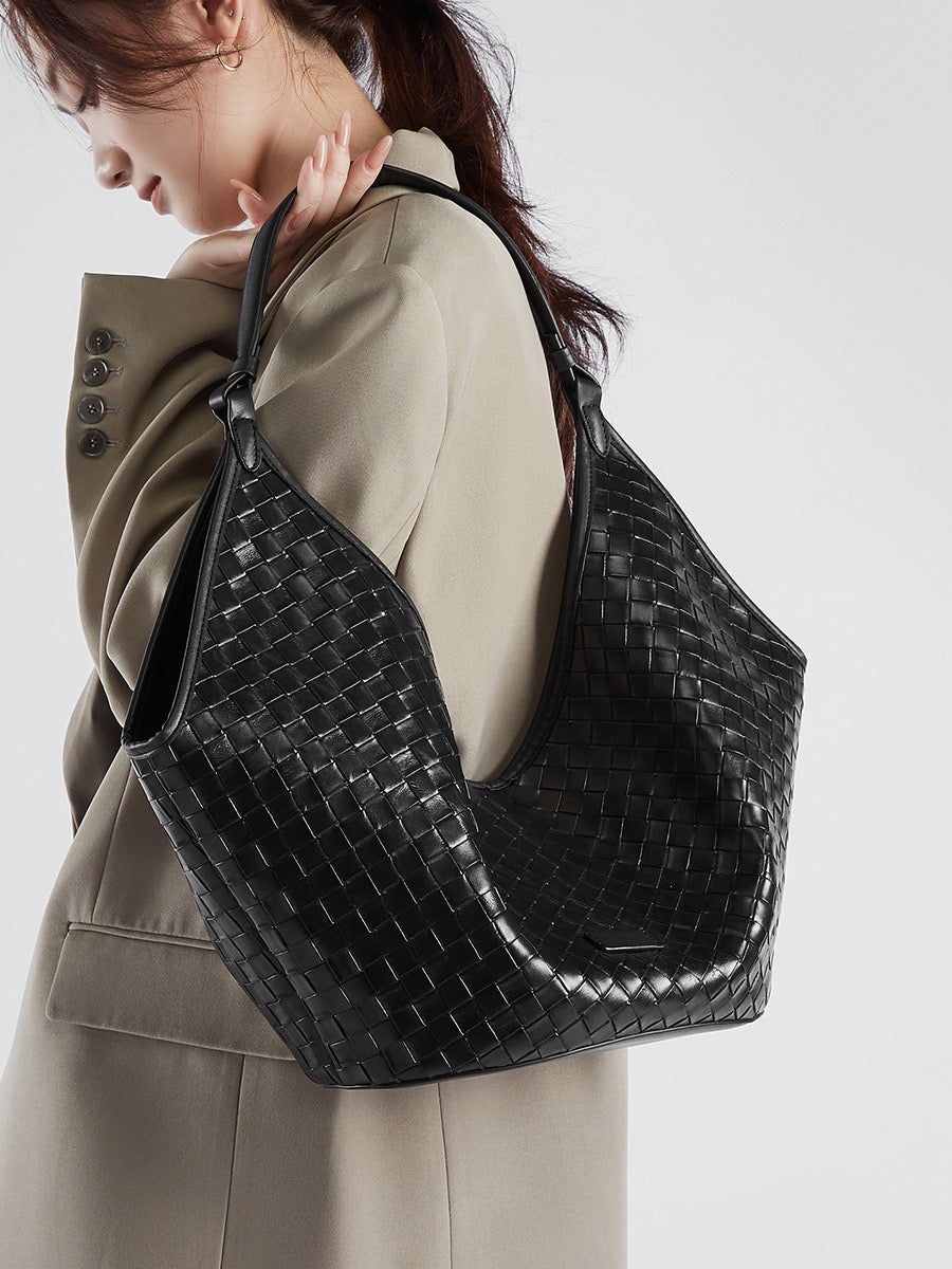 Large Woven Leather Hobo Bag