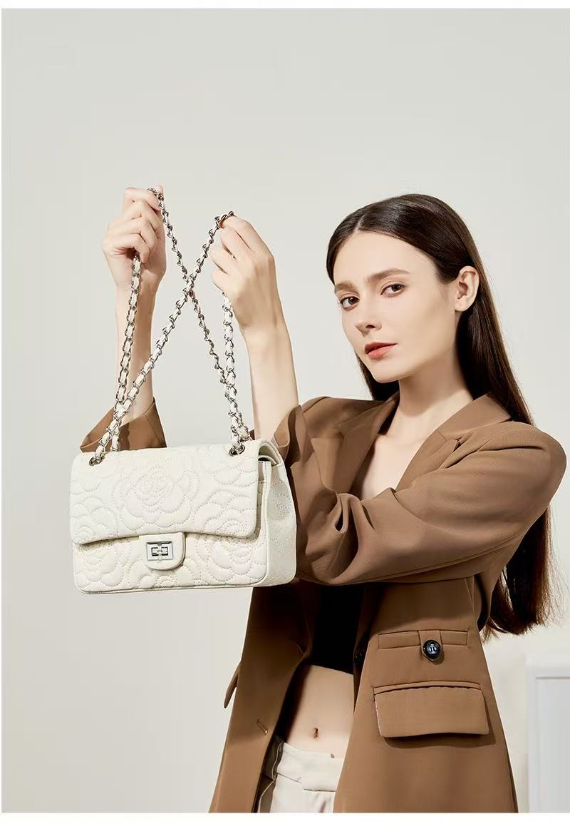 Floral Quilted Sheepskin Leather Chain Bag