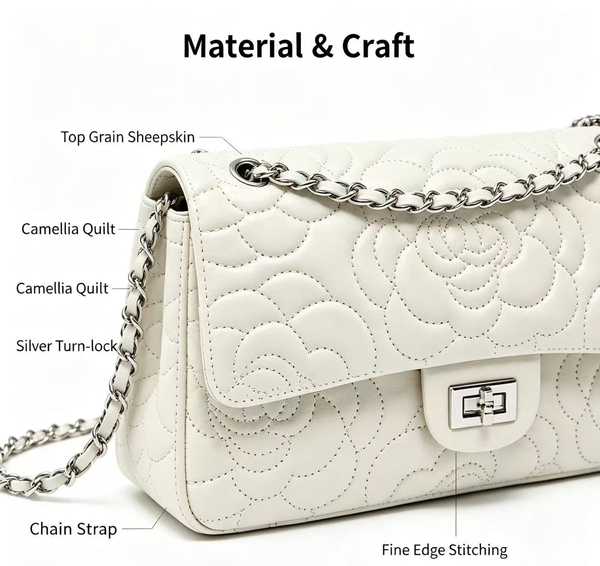Floral Quilted Sheepskin Leather Chain Bag