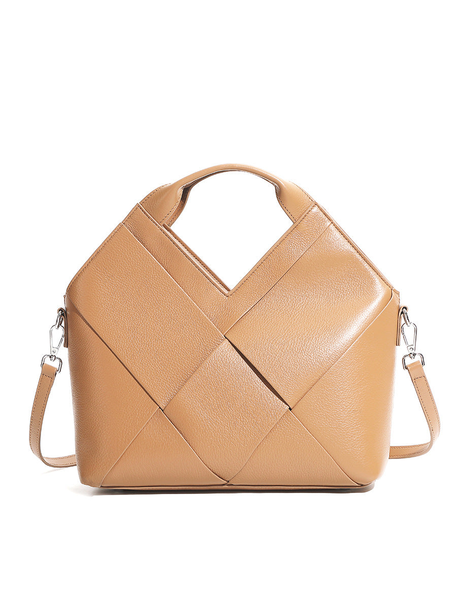 Triangle Design Handwoven Leather Bag | Soft Cowhide Shoulder Crossbody Purse for Women | Louis Bags     Size：28*10*19*28
