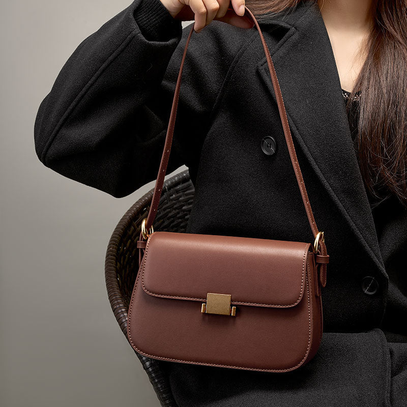 Premium Niche Design Genuine Leather Structured Shoulder Bag — 2026 Spring/Summer New Arrival