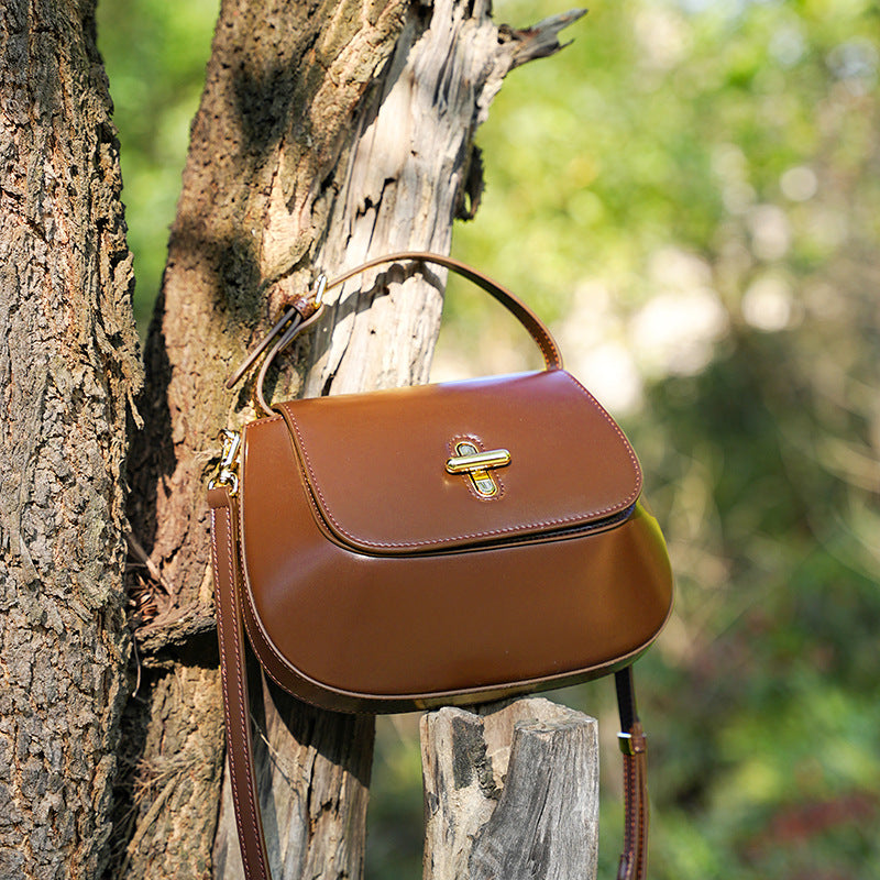 Chestnut Cowhide Leather Crossbody Bag | Korean Style Mini Tote Purse for Women | Louis Bags