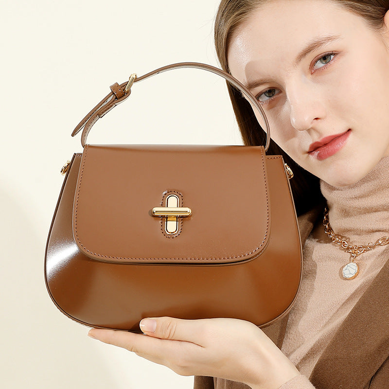 Chestnut Cowhide Leather Crossbody Bag | Korean Style Mini Tote Purse for Women | Louis Bags