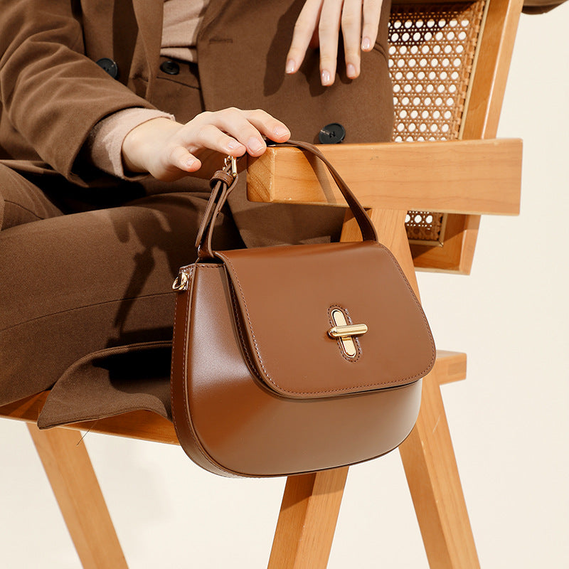 Chestnut Cowhide Leather Crossbody Bag | Korean Style Mini Tote Purse for Women | Louis Bags
