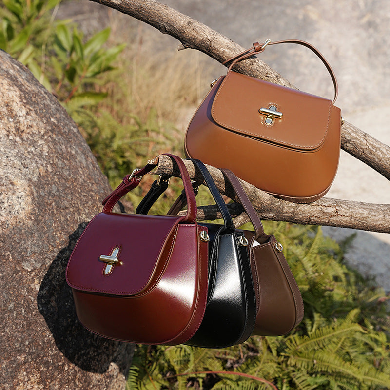 Chestnut Cowhide Leather Crossbody Bag | Korean Style Mini Tote Purse for Women | Louis Bags