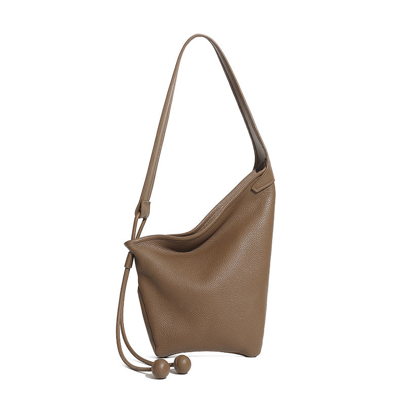 Asymmetric Design Leather Shoulder Bag | Slouchy Knot Detail Crossbody Purse for Women | Louis Bags     Size:33*20*5*23 *35