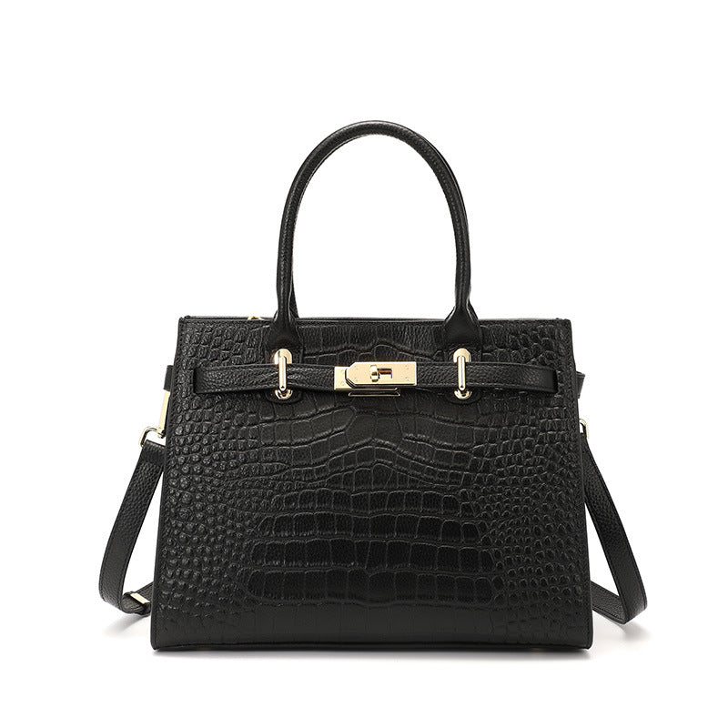 Croc-Embossed Top-Grain Leather Structured Handbag - product image 1