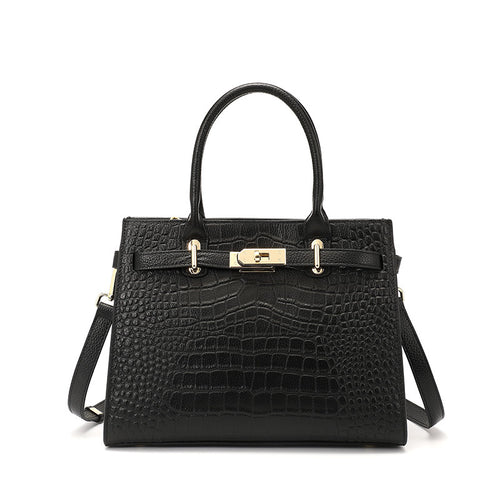 Croc-Embossed Top-Grain Leather Structured Handbag - product image 1