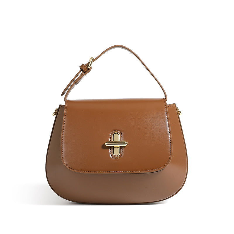 Chestnut Cowhide Leather Crossbody Bag | Korean Style Mini Tote Purse for Women | Louis Bags