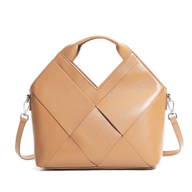 Triangle Design Handwoven Leather Bag | Soft Cowhide Shoulder Crossbody Purse for Women | Louis Bags     Size：28*10*19*28